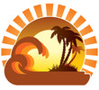 Waves, sunset, tropical island