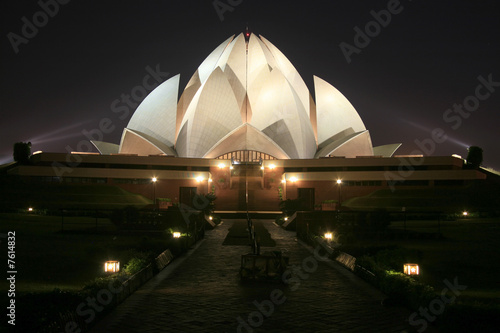 Bahai lotus temple at night in delhi, india