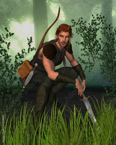Illustration: Forest Hunter with background Forest Hunter with background