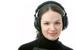 woman in head phones