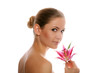 beauty portrait of a beautiful young woman with a lily flower beauty portrait of a beautiful young woman with a lily flower