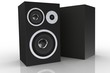 Two black loudspeakers