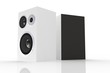  Two white loudspeakers