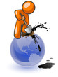 Orange Man Digging Oil