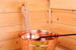 Bucket with water in sauna Bucket with water in sauna
