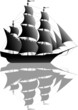 Black old ship isolated on white