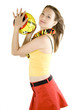 weiblicher junger Fussball Fan mit Ball