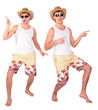 young man in sunglasses and hat dances