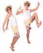 young man in hat and sunglasses poses