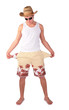 young man in shorts with splay empty pockets