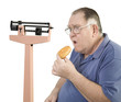 big guy and donut looking at scale