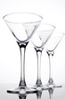 Three empty martini glasses