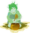 troll eating food from the pot with big spoon