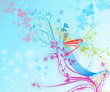 abstract floral blue baground with butterfly