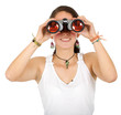 casual girl using binoculars casual girl using binoculars