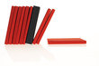 a lot of red books with a black one in between