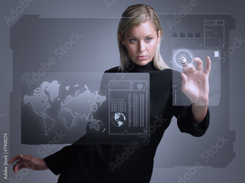 Woman with touch screen