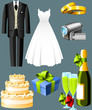 Wedding icons - set of seven items 