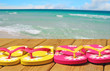 Sandals on Boardwalk by Ocean Sandals on Boardwalk by Ocean