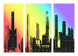 Three skyscrapers silhouette against gradient background