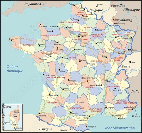 carte de france. Carte des départements de