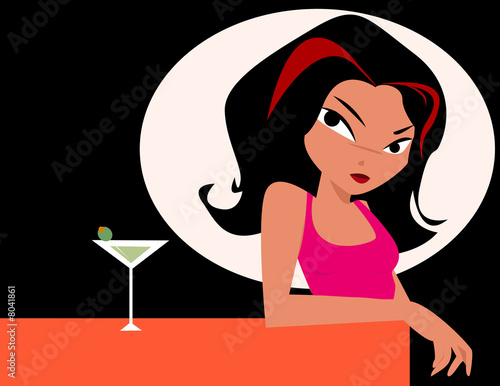 Illustration: woman with glass of martini woman with glass of martini