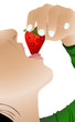 a girl eating a strawberry