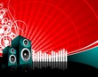 music illustration with speaker on red background