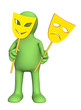 3d puppet with two masks in hands