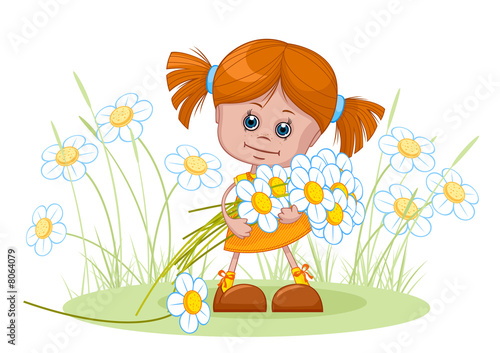 Cartoon Girl on Little Cartoon Girl Gathering Wild Flowers    Antonina Vesna  8064079