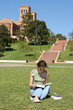 Female student studies for classes