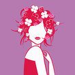 tête de jeune fille rose en fleur