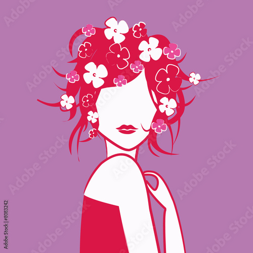 Illustration: tête de jeune fille rose en fleur tête de jeune fille rose en fleur