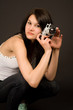 Attractive fashion girl with camera Attractive fashion girl with camera