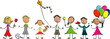 ribambelle d'enfants avec leurs jouets