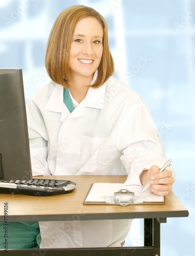 Woman Doctor Sit And Smiling
