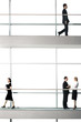 Office workers walking around modern office building
