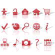 Web Red Icons Set Shadows & Relections on White 1