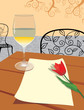 romantic letter with glass wine