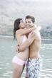 A couple embracing on holiday