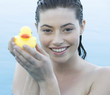 A woman relaxing in a pool