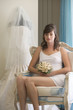 A bride sitting in a chair