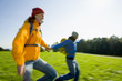 A couple having fun while hiking.