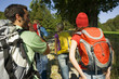 A small group of friends going trekking.