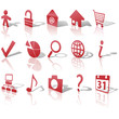 Web Red Icons Set Shadows & Relections on White 1