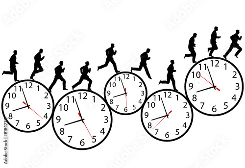 Vektor: Business men in a hurry run & walk on time clocks Business men in a hurry run & walk on time clocks
