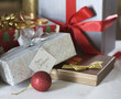 A pile of Christmas presents