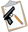 clipboard with lined paper pencil and hand gun 
