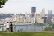 Young couple overlooking city