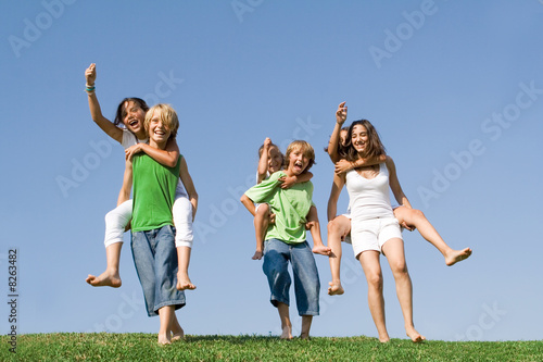 happy smiling kids piggyback race happy smiling kids piggyback race